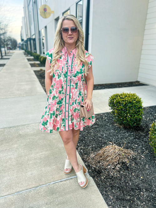 Sleeveless Green & Pink Entro Dress