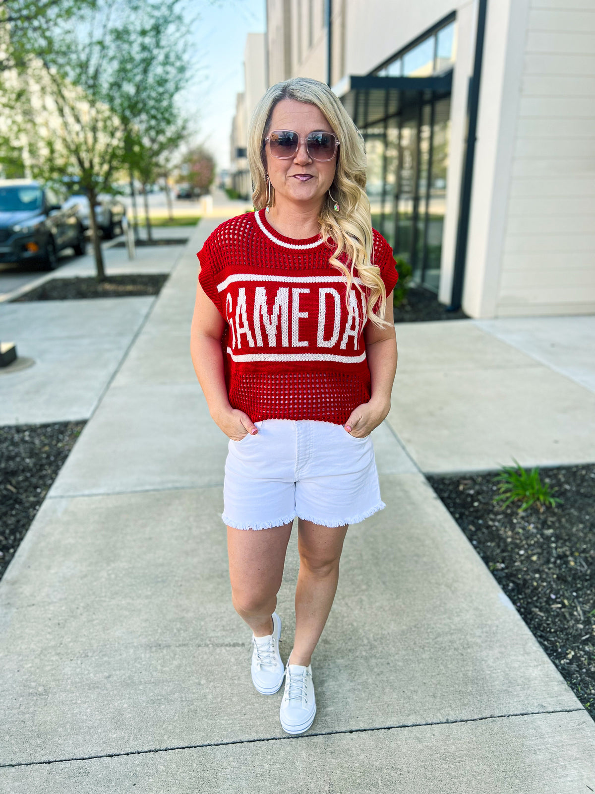 Red Gameday Crochet Sweater