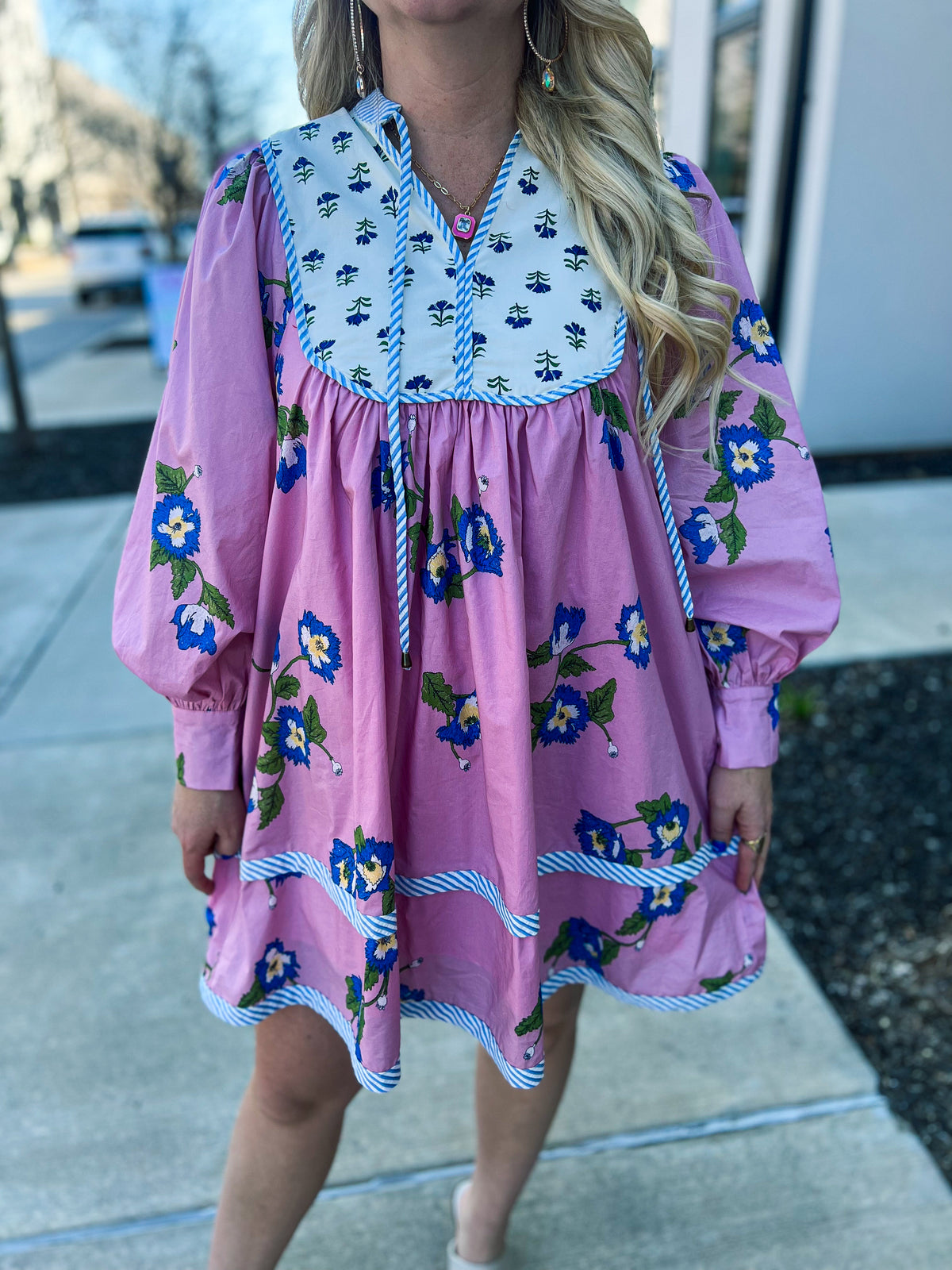 Pink Navy Floral Entro Dress