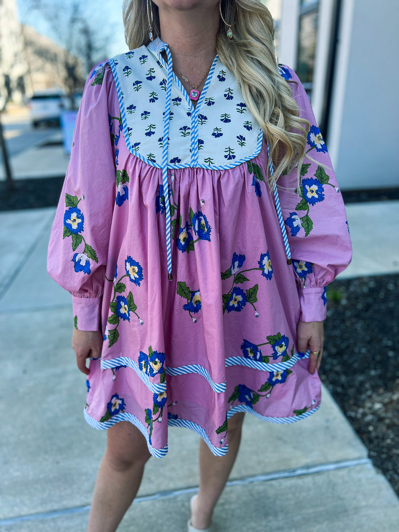 Pink Navy Floral Entro Dress
