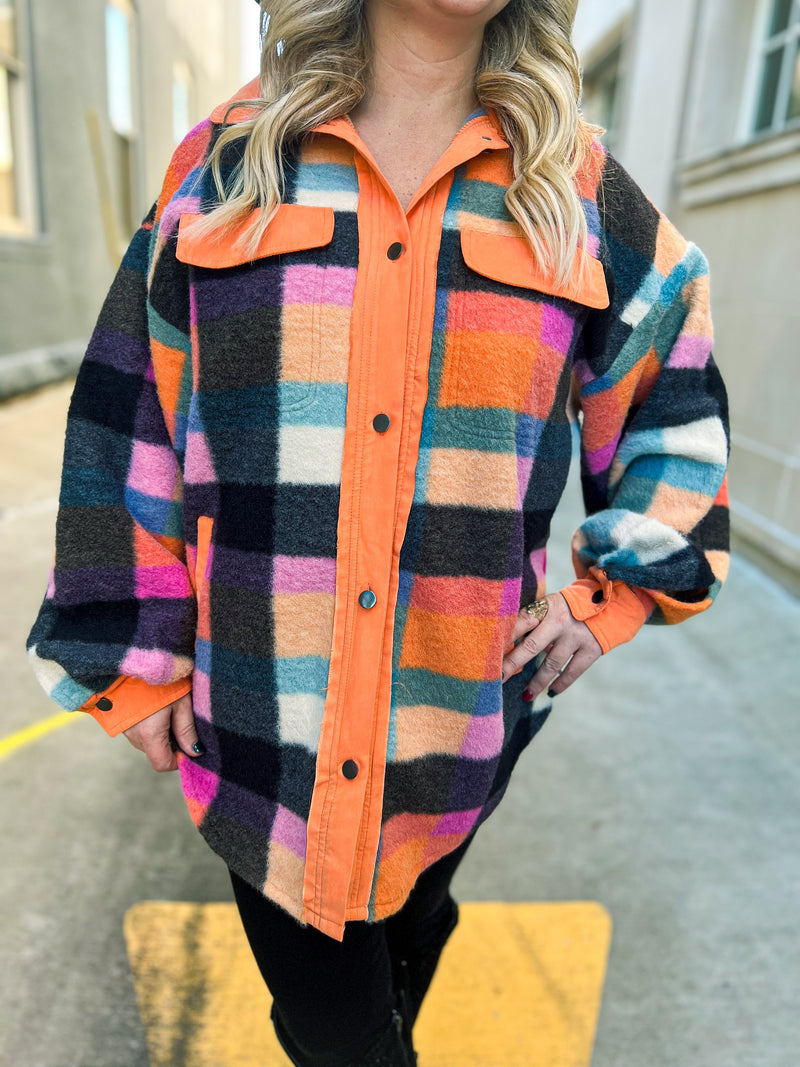 Orange Checkered Shacket