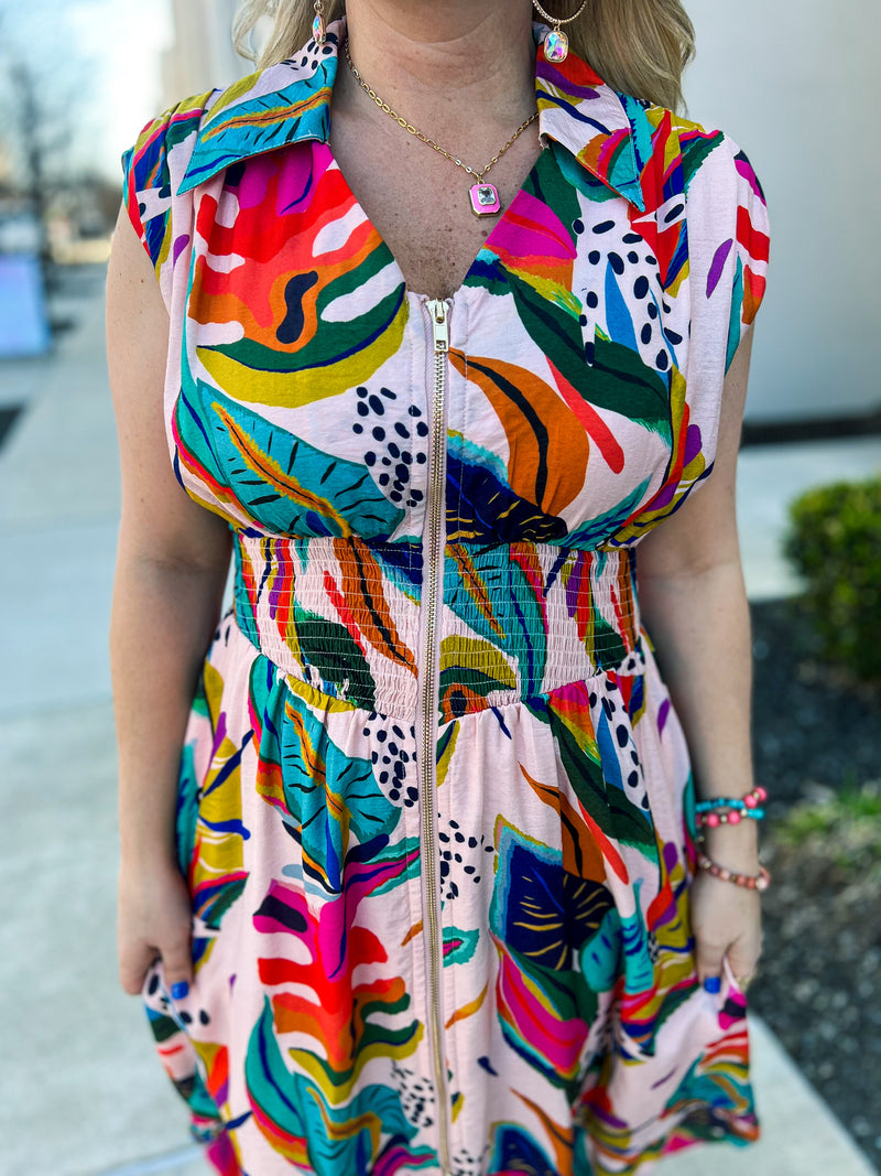 Vacay Vibes Front Zip Umgee Dress