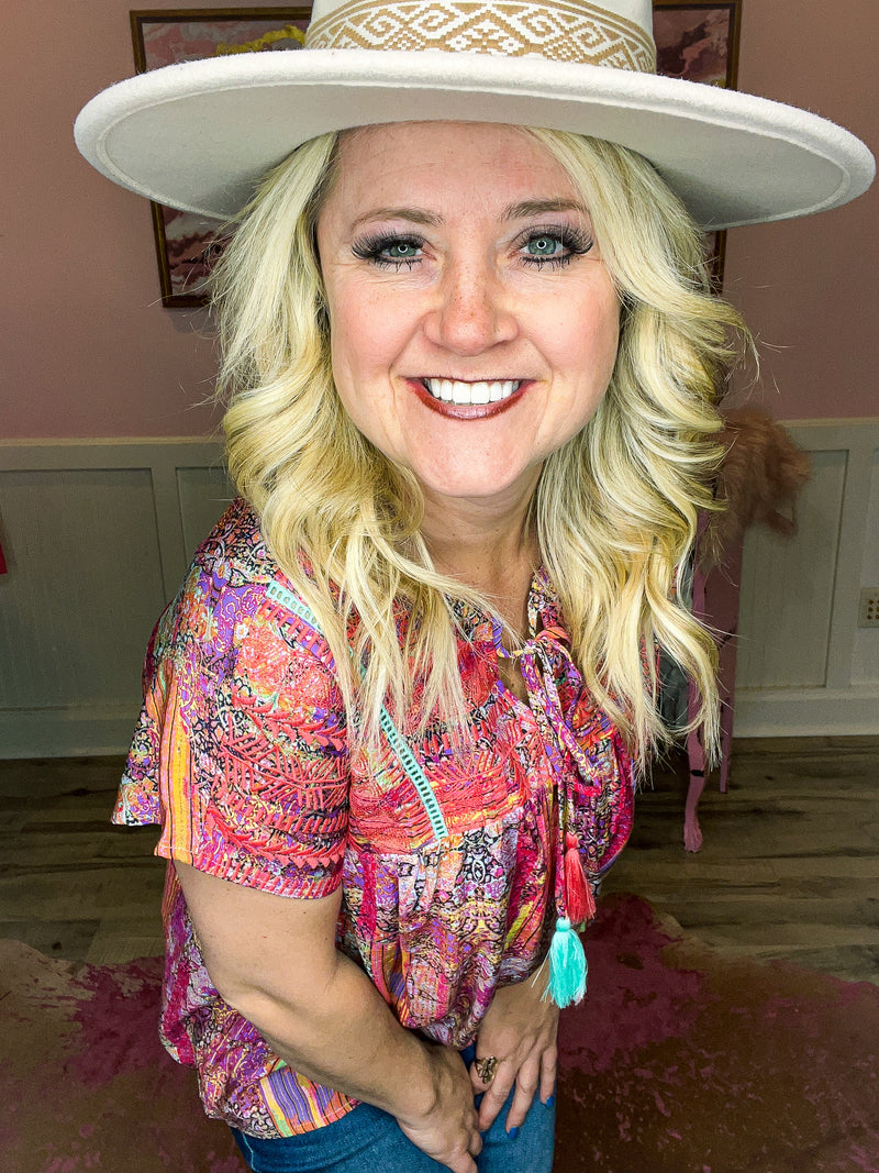 Pink & Coral Embroidered Top