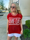 Red Gameday Crochet Sweater