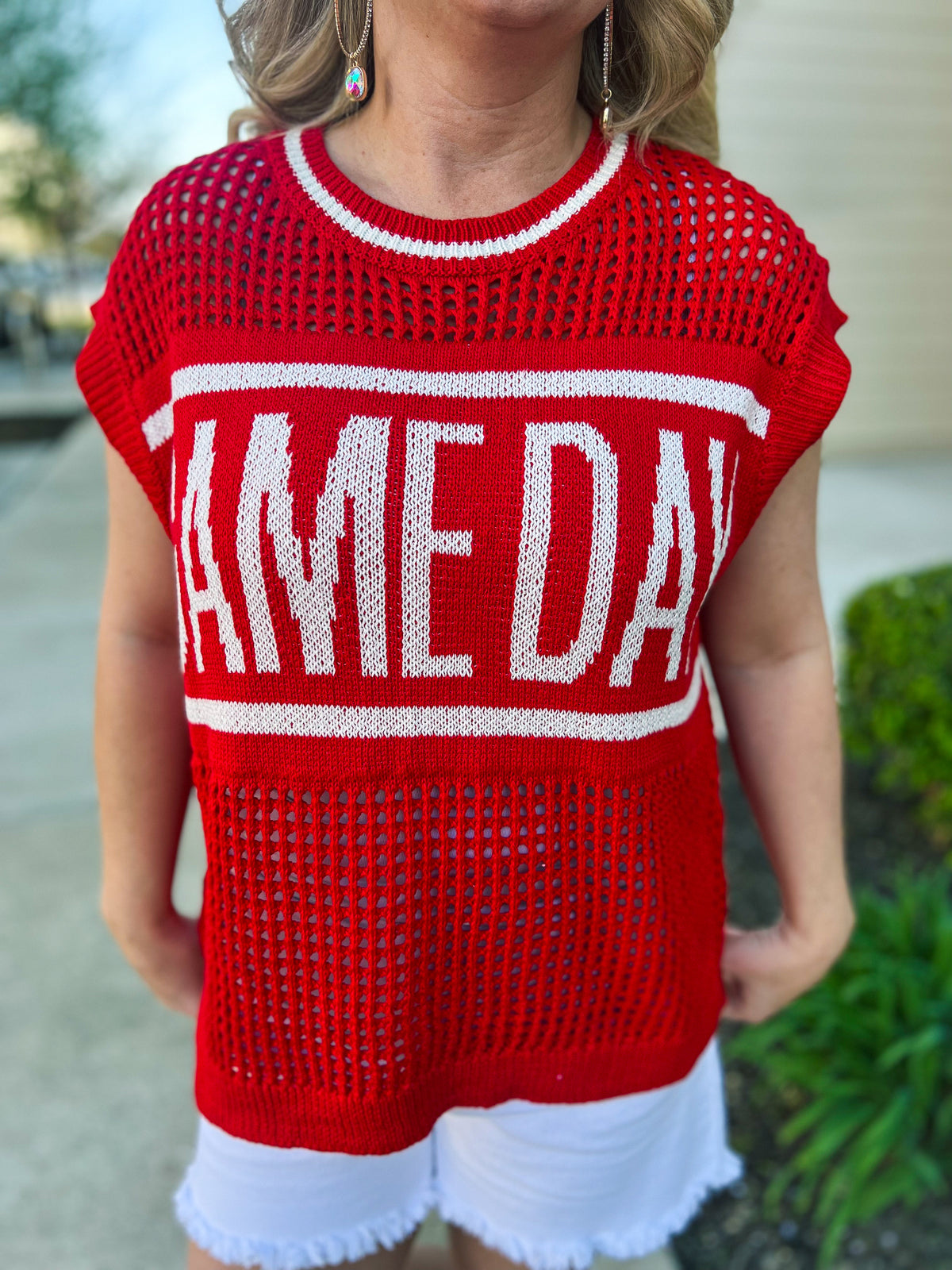 Red Gameday Crochet Sweater
