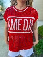 Red Gameday Crochet Sweater