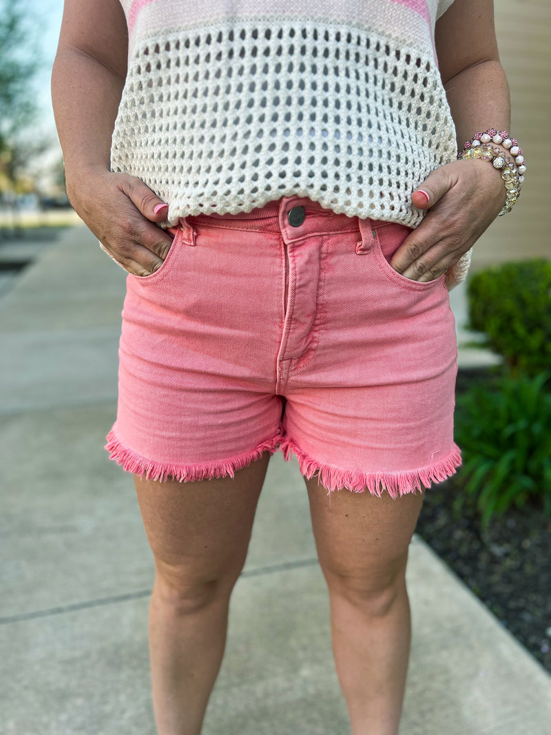 Pink Risen Frayed Shorts