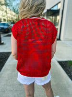Red Gameday Crochet Sweater
