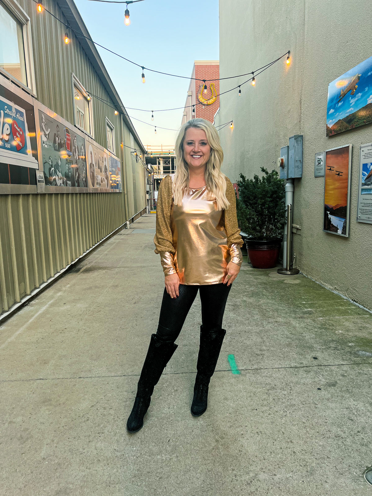 Metallic Gold Crew Neck Top