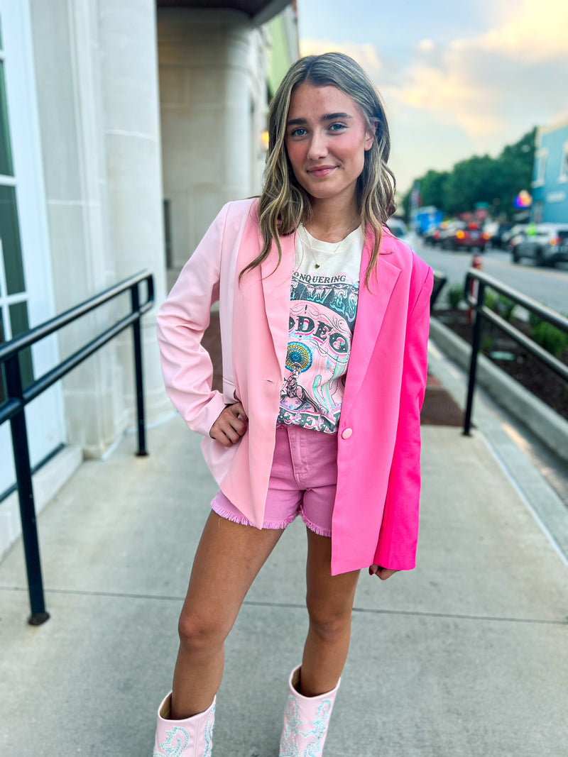 Pink Colorblock Blazer