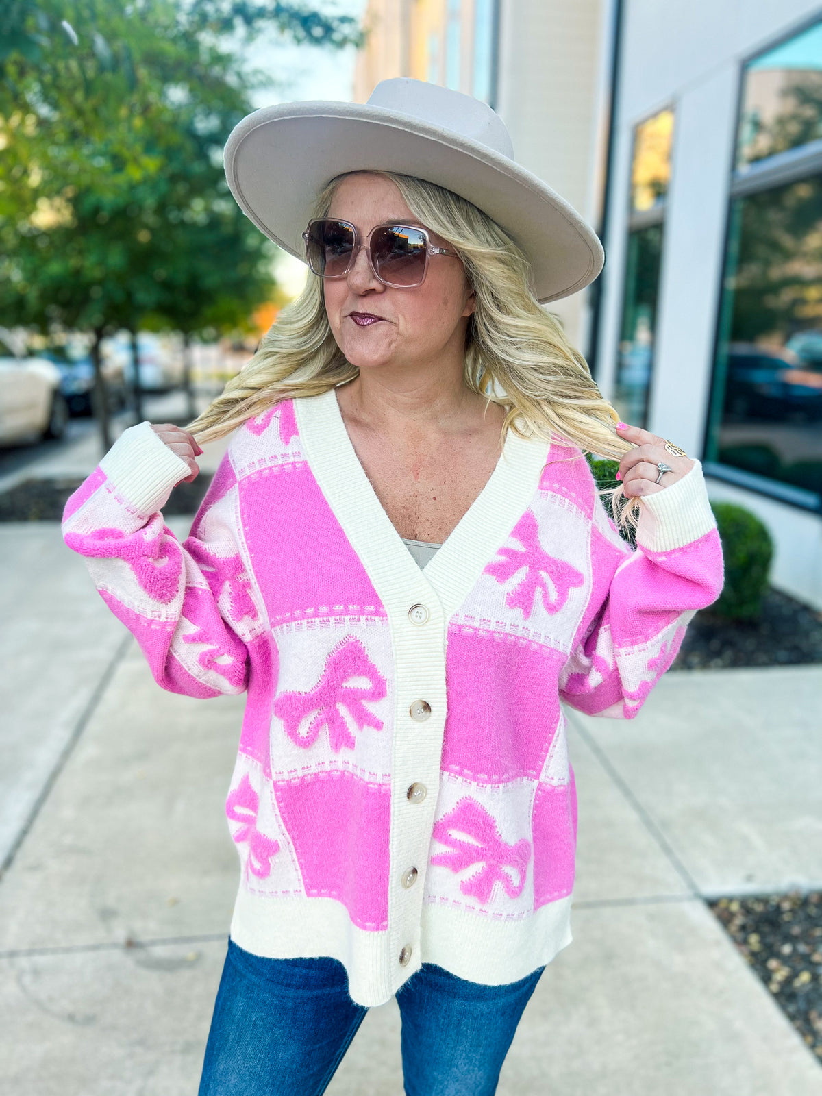 Check Bow Cardigan-Peach Love