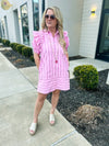 Pink Pinstripe Ruffle Dress
