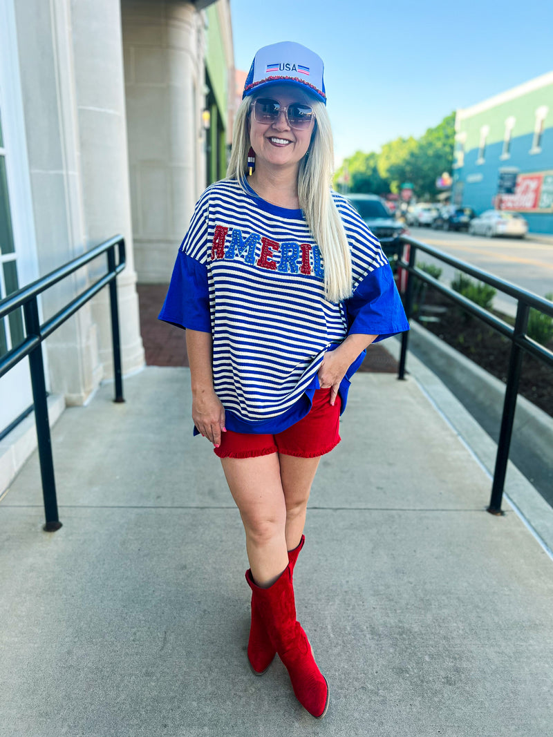 Blue Striped America Top