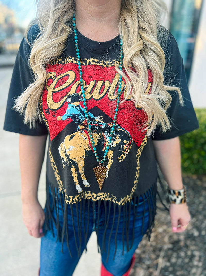 Black Cowboy Zutter Fringe Tee