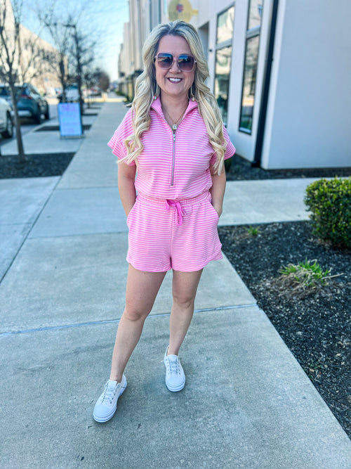 Pink Striped Umgee Romper