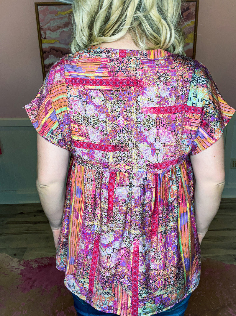 Pink & Coral Embroidered Top
