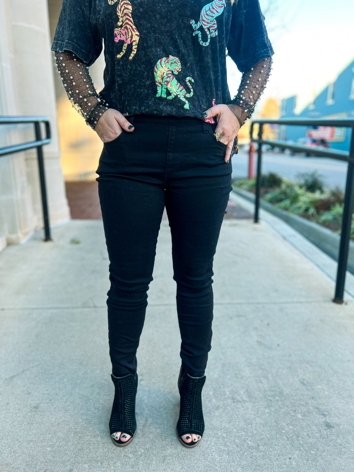 Black Pull On Skinny Jelly Jeans