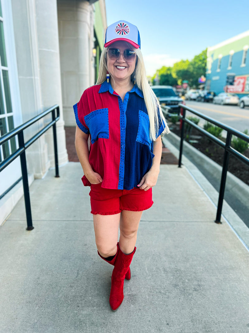Red & Blue Rhinestone Top