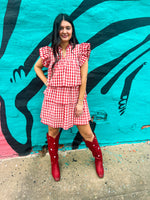 Red Gingham Tiered Ruffle Dress