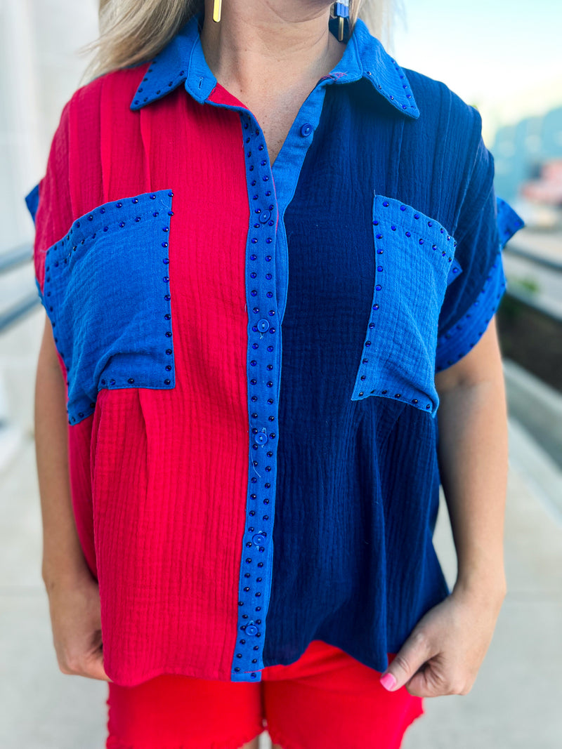 Red & Blue Rhinestone Top