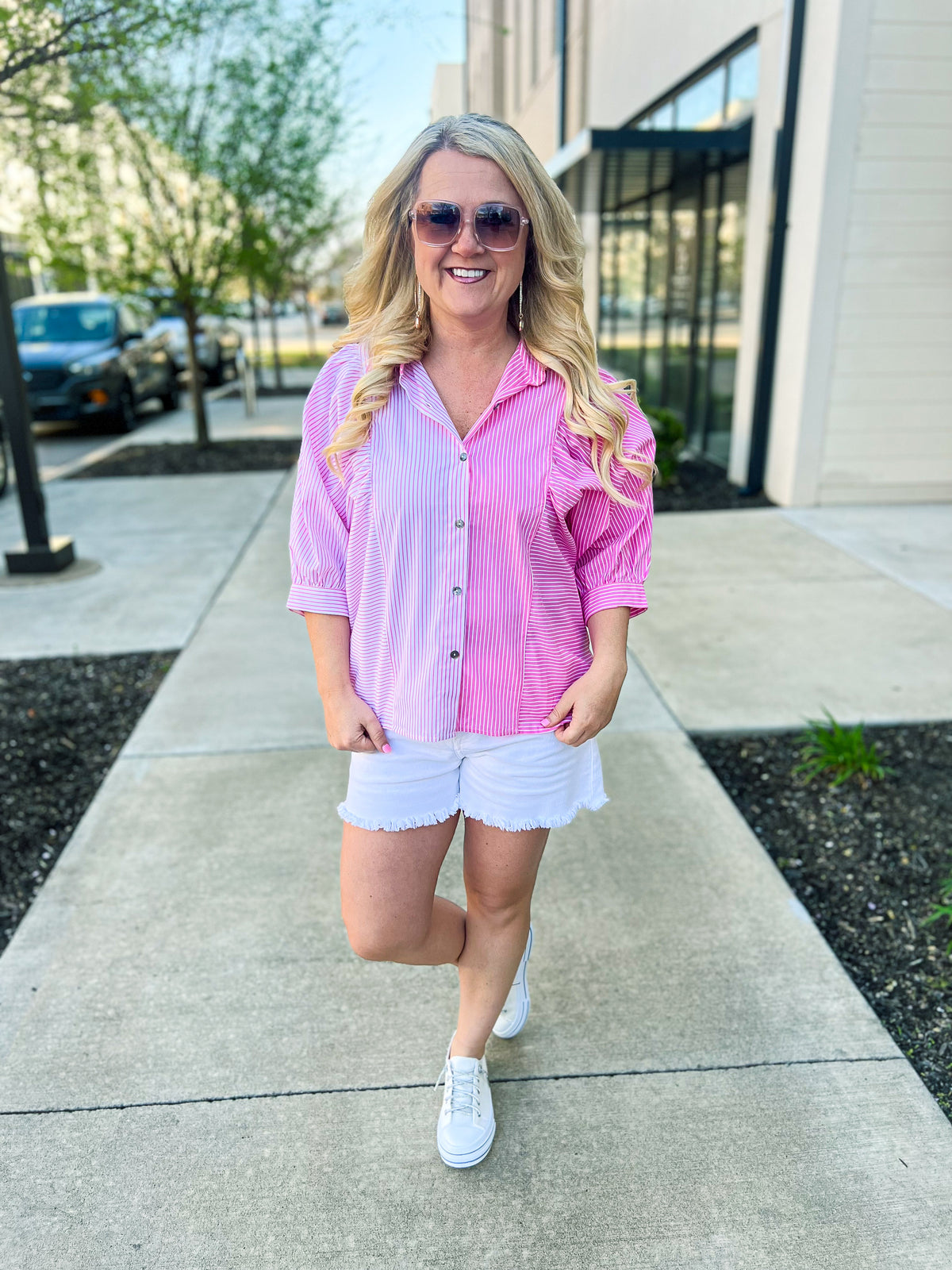 Pink Striped Button Up-Entro