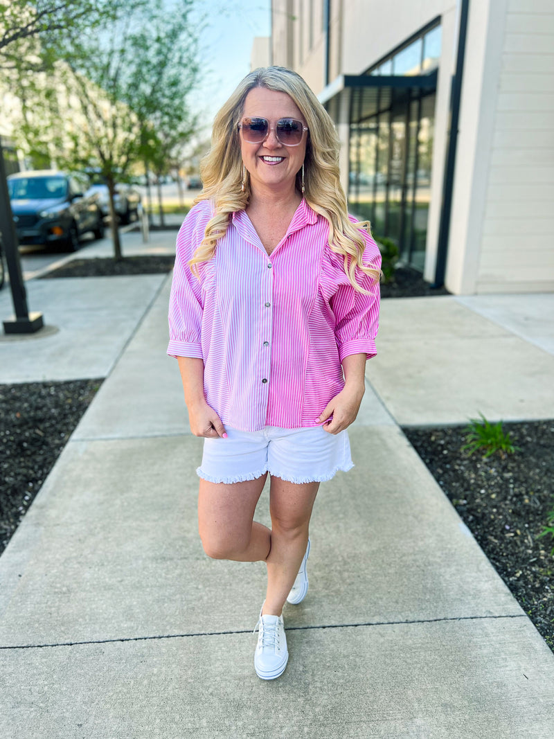 Pink Striped Button Up-Entro