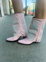 Pink Rhinestone Cuff Boots