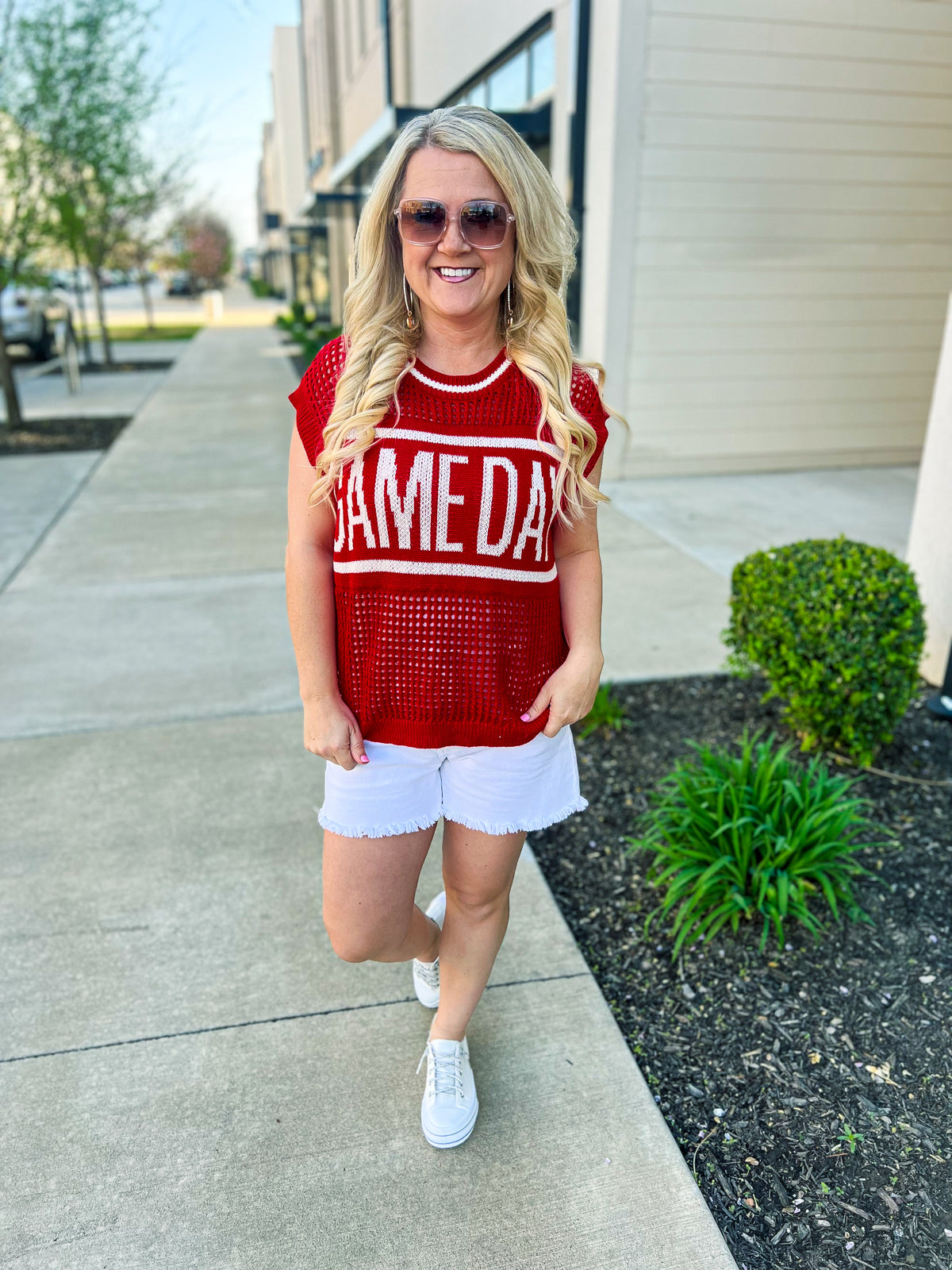 Red Gameday Crochet Sweater