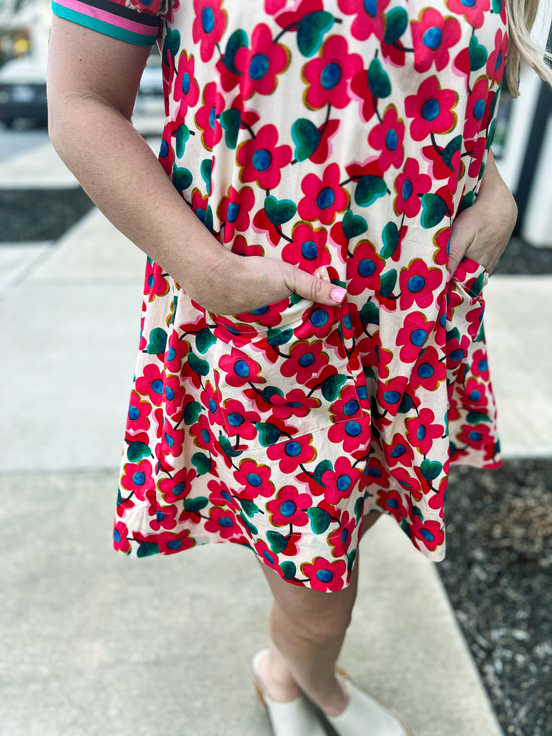 Multicolored Band Floral Entro Dress