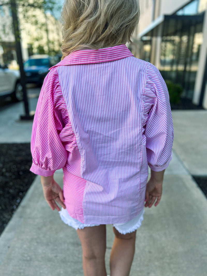 Pink Striped Button Up-Entro