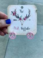 Pink Rhinestone Peace Earrings
