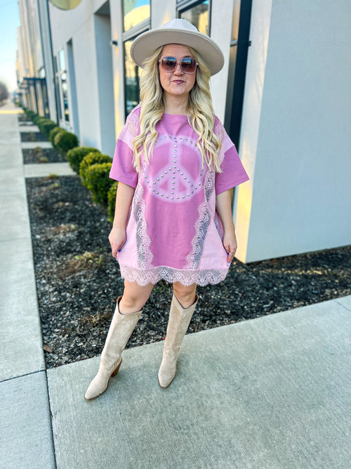 Blush Peace Sign T-shirt Dress
