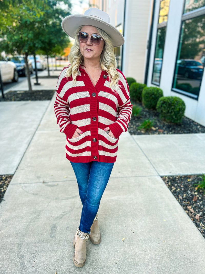 Red Striped Cardigan