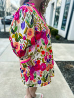 Floral Sleeve Mini Dress-Entro