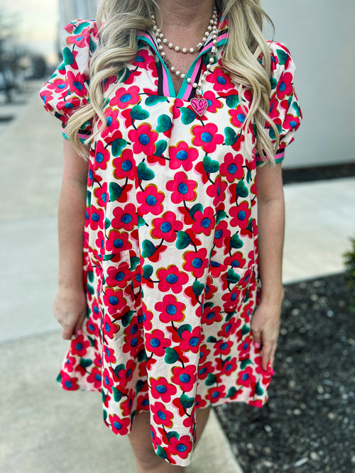 Multicolored Band Floral Entro Dress