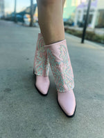 Pink Rhinestone Cuff Boots