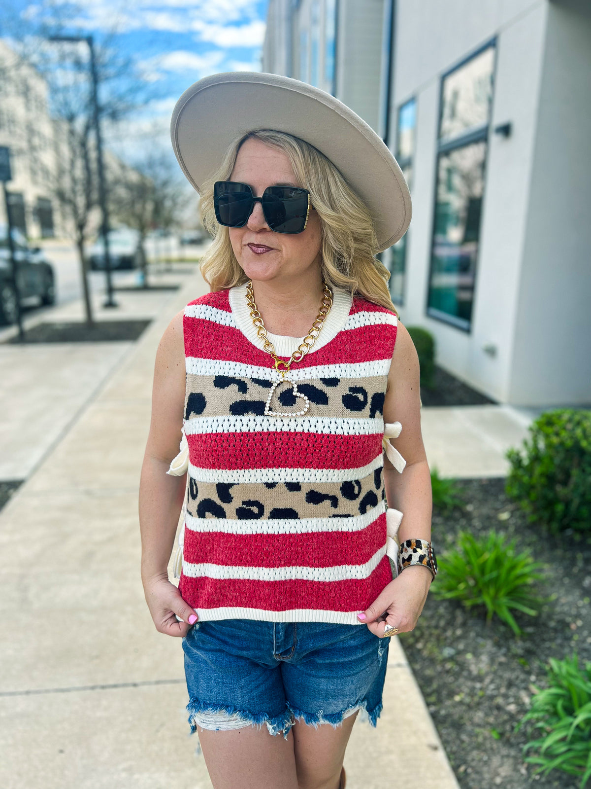 Red Leopard Sweater Vest