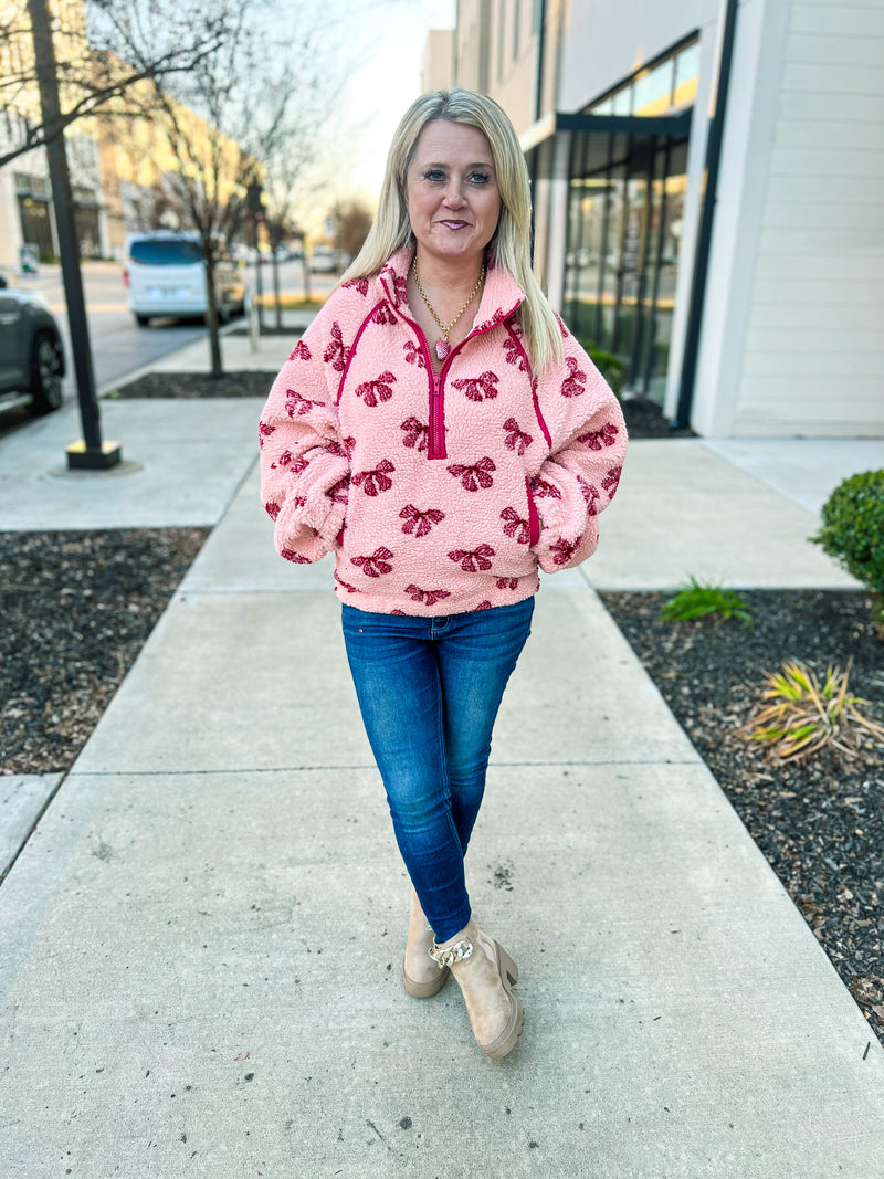 Pink Bow Sherpa Pullover