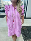 Pink Pinstripe Ruffle Dress