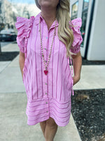 Pink Pinstripe Ruffle Dress