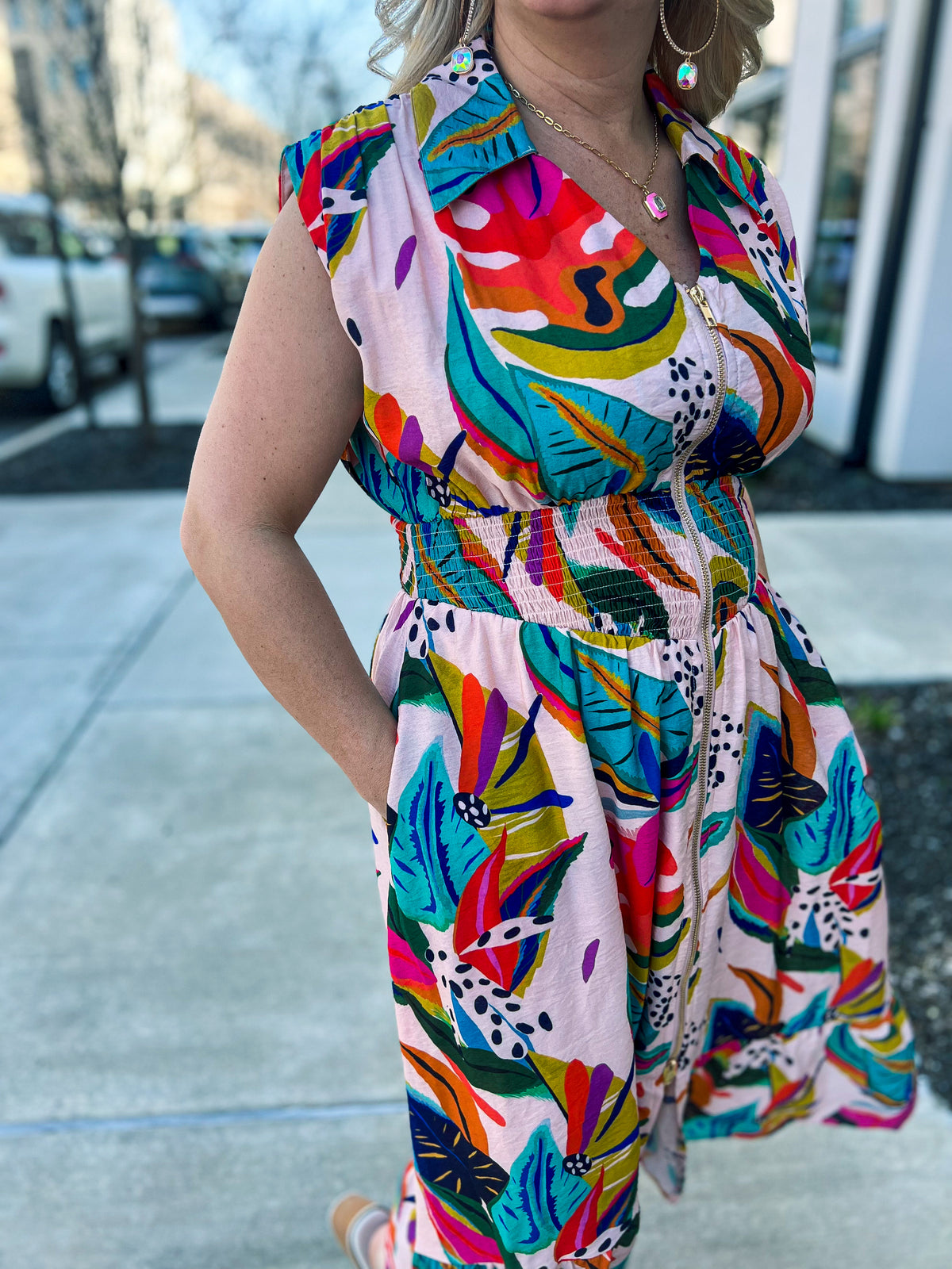 Vacay Vibes Front Zip Umgee Dress