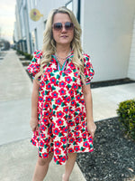 Multicolored Band Floral Entro Dress
