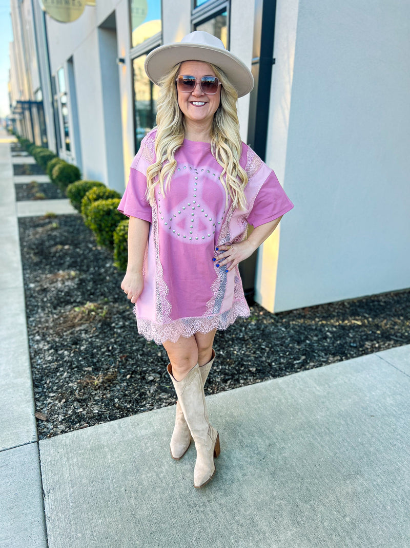 Blush Peace Sign T-shirt Dress