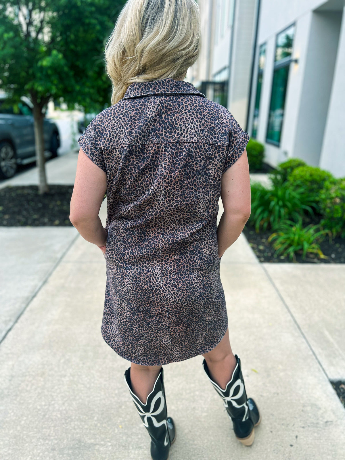 Leopard Print Denim Dress