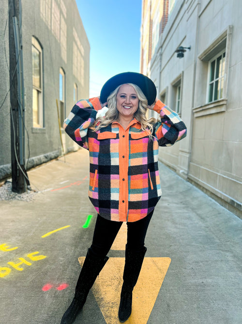 Orange Checkered Shacket
