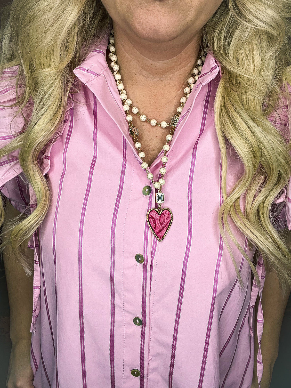 Creme Beaded Heart Necklace