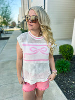 Pink Bow Crochet Sweater