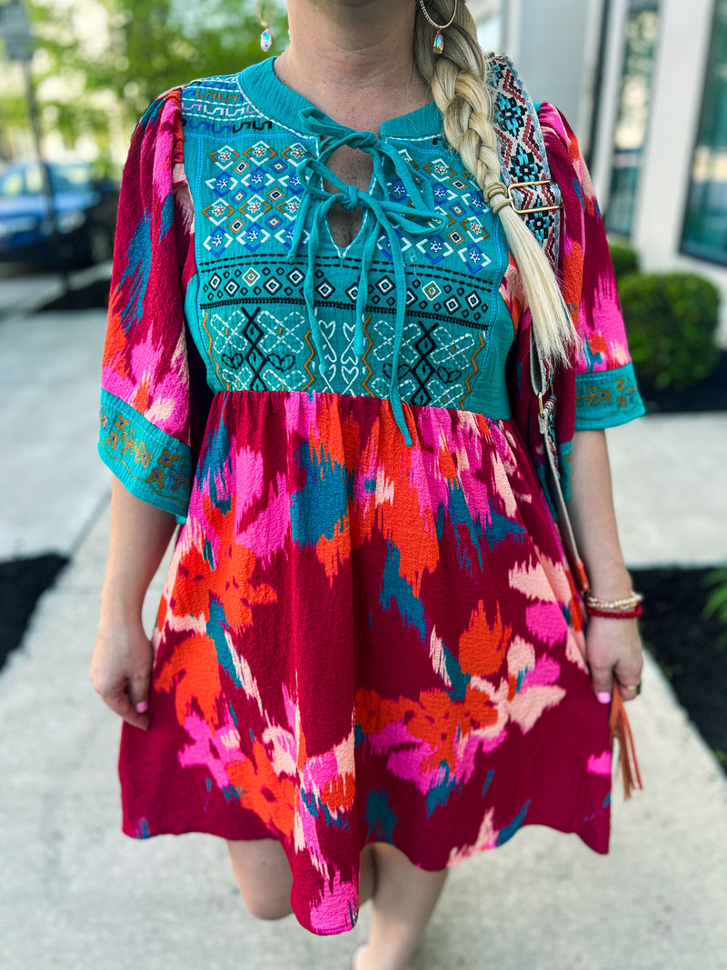Multi Embroidered Dress-Umgee