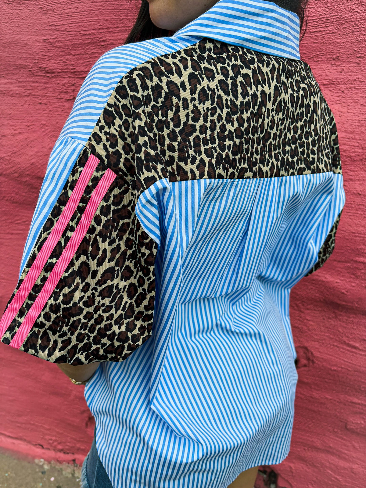 Striped Chambray Leopard Top
