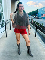Black Rhinestone Rocker Top
